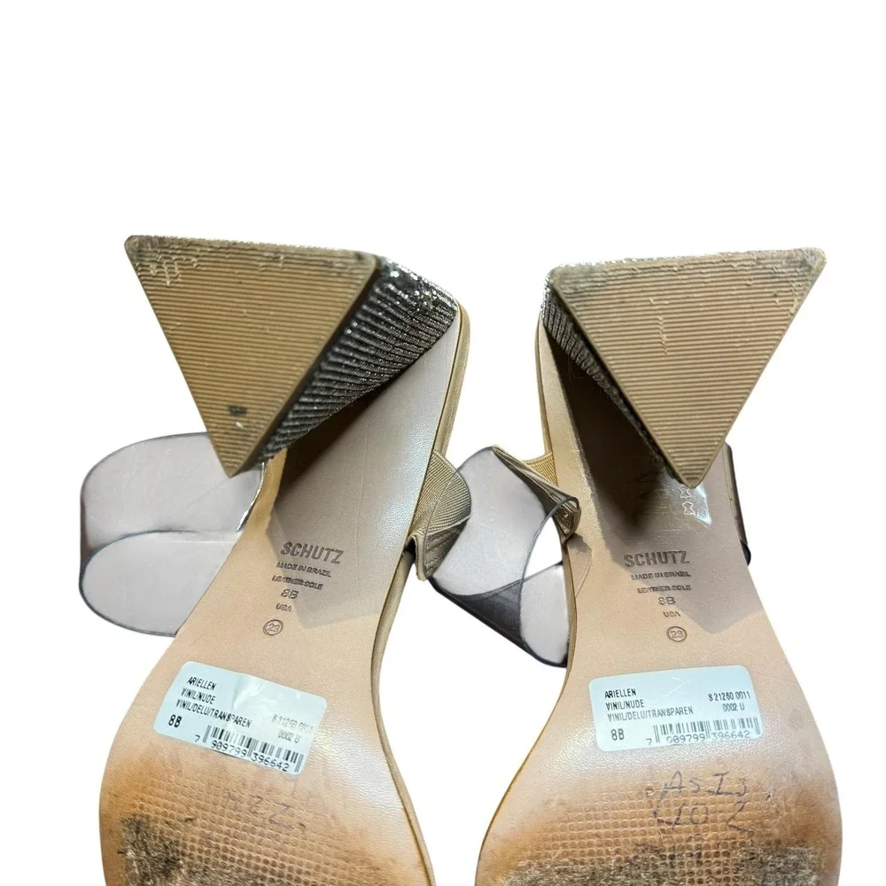 Schutz Shoes Womens Size 8 Beige Vinyl Ariellen Wedge Slide‎ Sandals Rhinestone